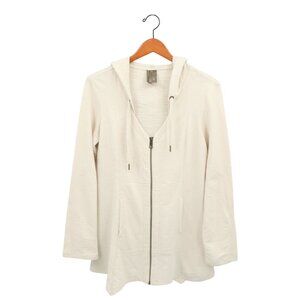 New XCVI Full-Zip Hoodie Handkerchief Hem Mercantile Light Beige Jacket M